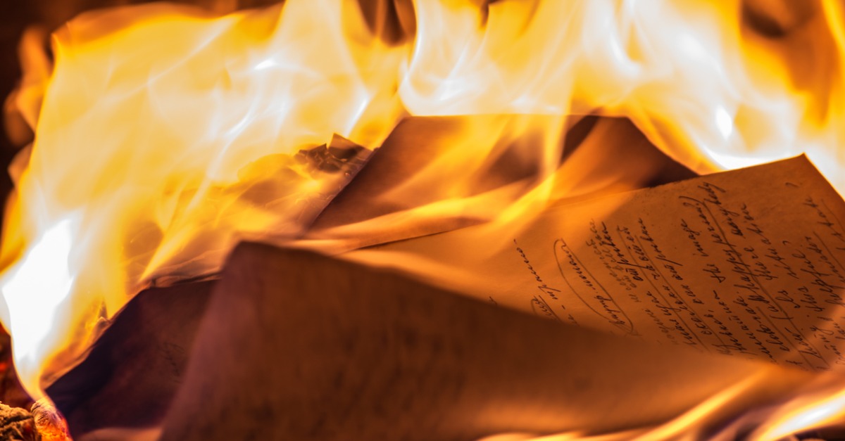 Documents burning in fire